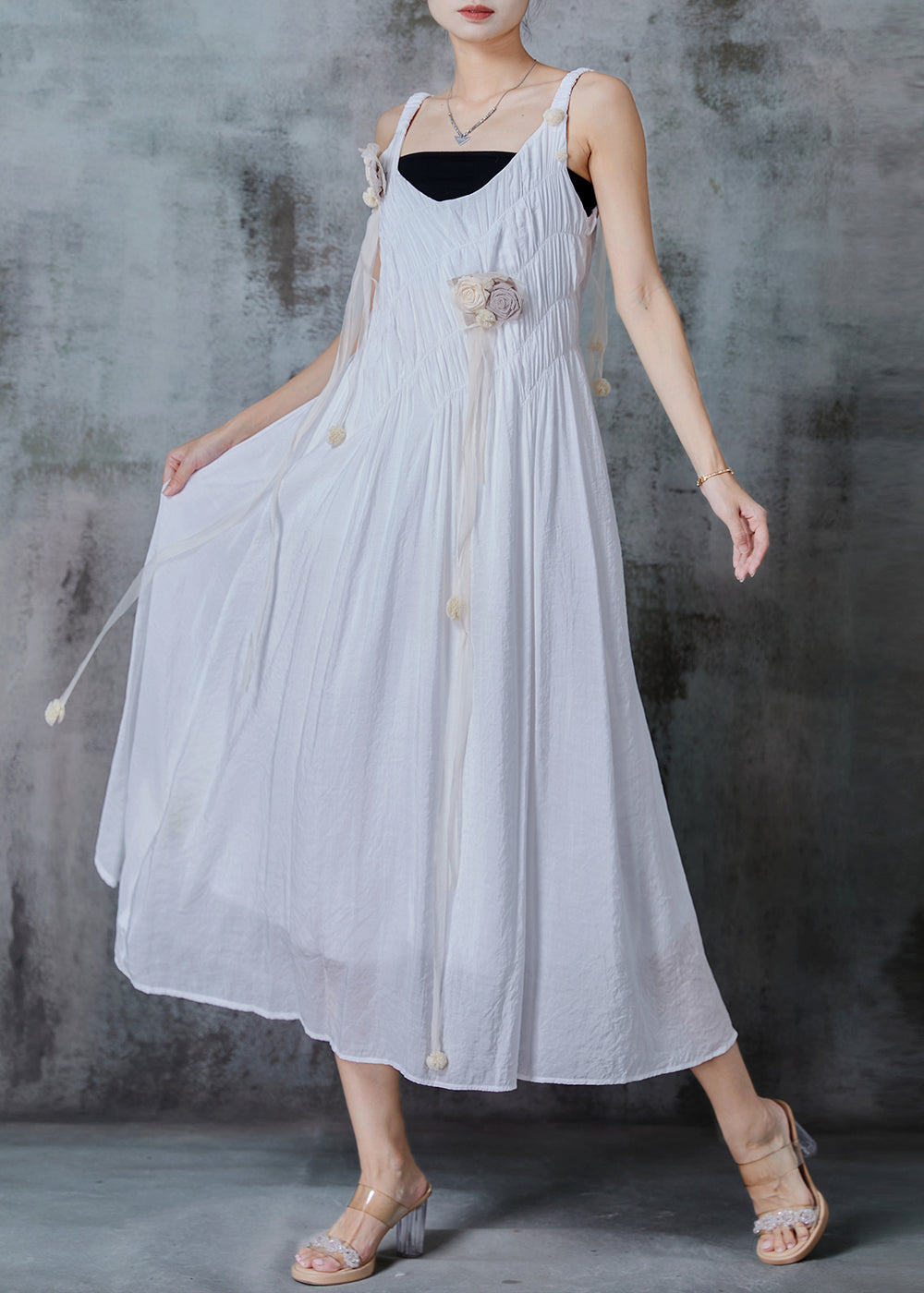 Art White Wrinkled Cotton Holiday Dresses Summer