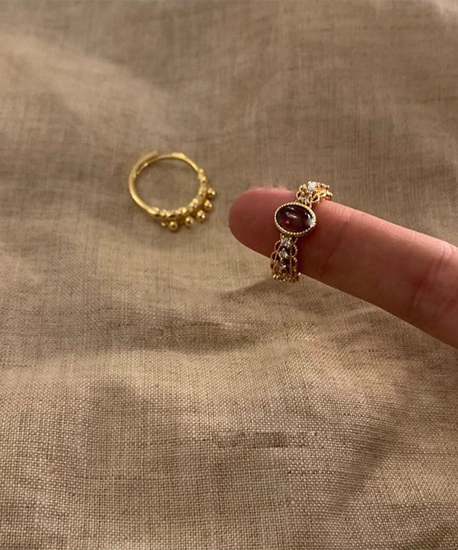 Gold Sterling Silver Overgild Open Rings Two-piece Set