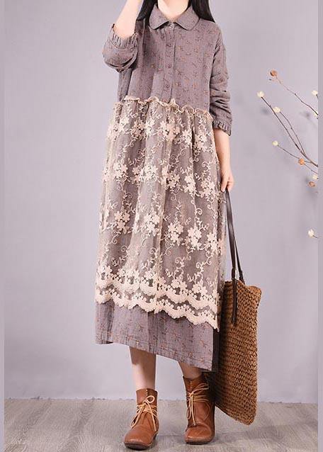 Organic Gray Print Wardrobes Patchwork Lace Long Spring Dresses