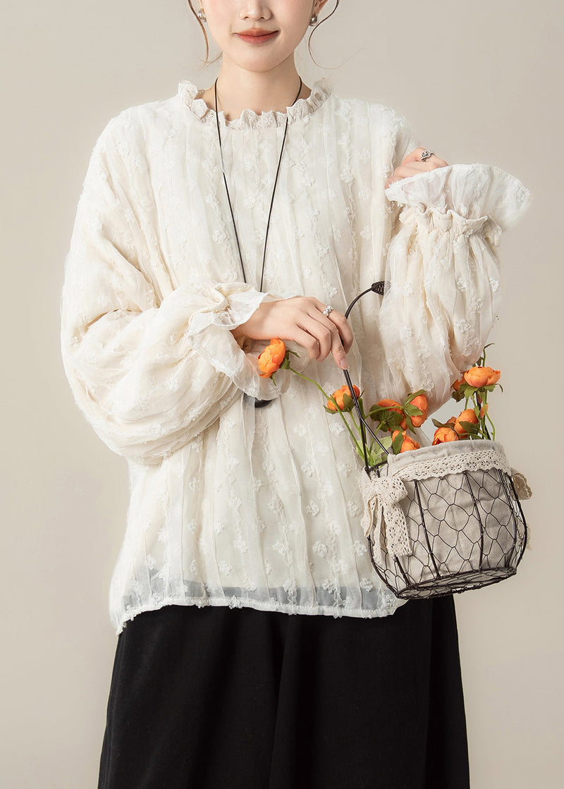 Korean Style Sweet Apricot Long Sleeved Lace Top and Pants 2 Piece Outfit