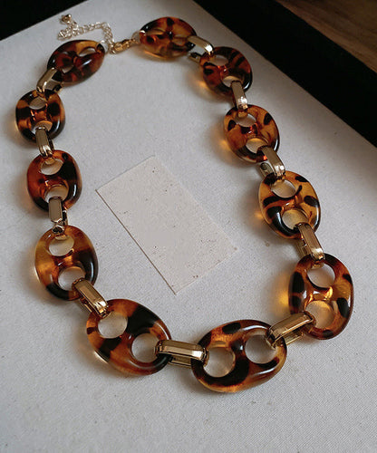 Coffee Alloy Acrylic Hollow Out Collar Necklace