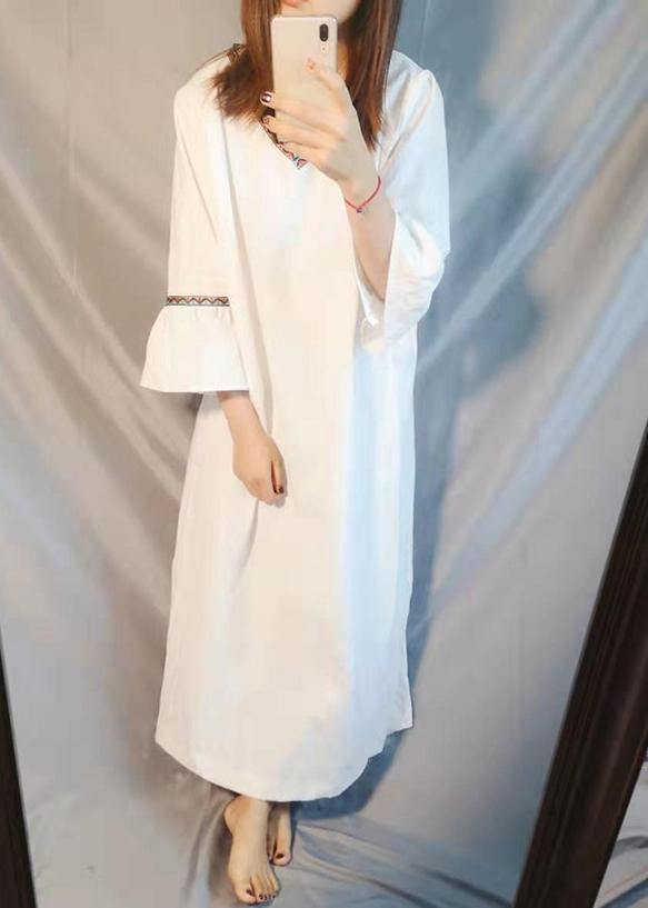 Organic White Embroidery Summer Dresses Gown