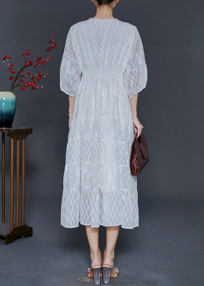 White V Neck Patchwork Chiffon Vacation Dresses Summer