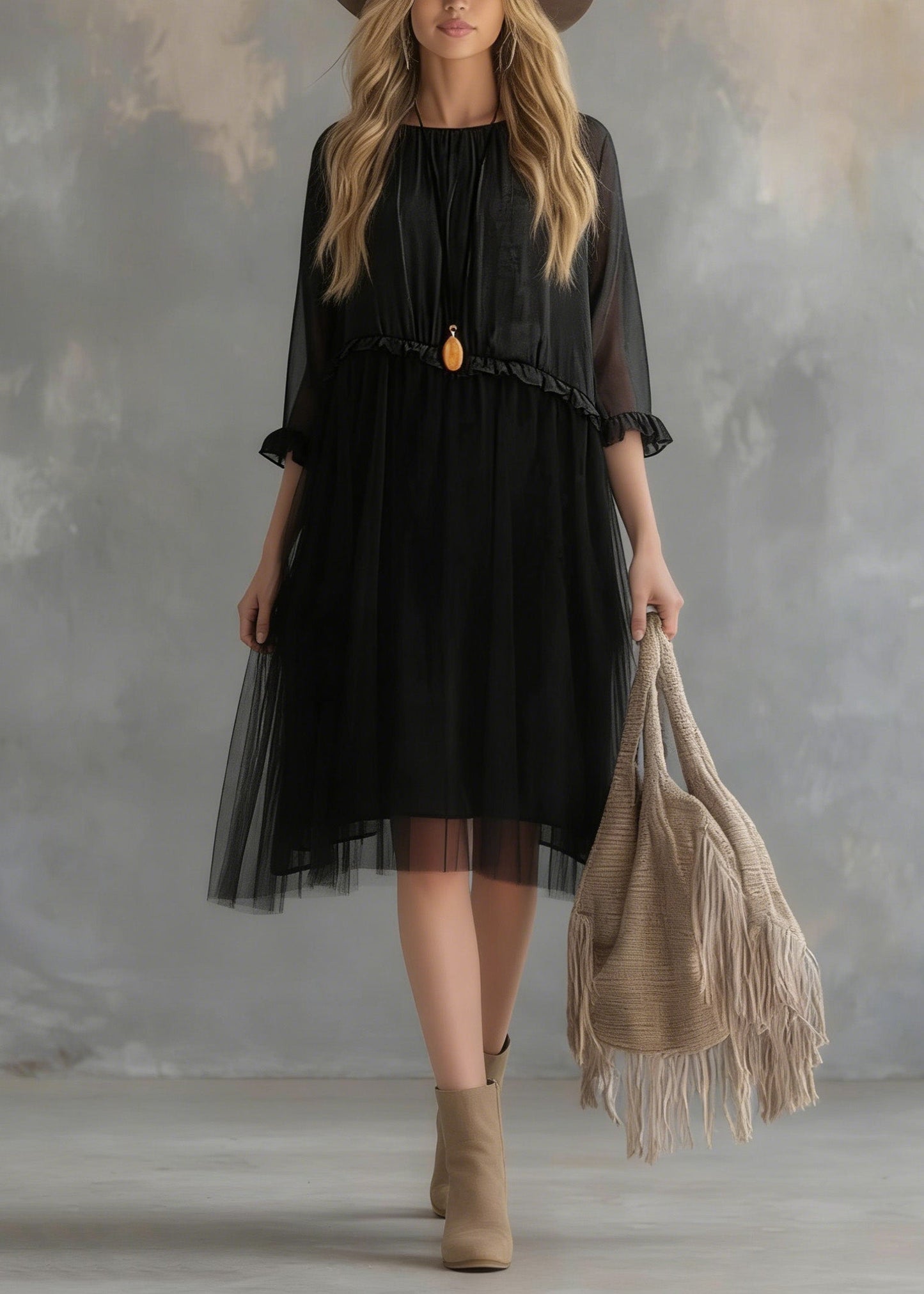 Black Tull Patchwork Chiffon Summer Dresses