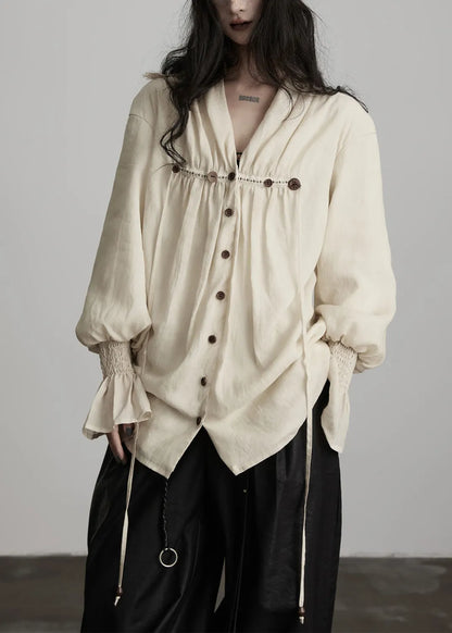 Handmade White Embroidered Button Cotton Blouse Top Spring
