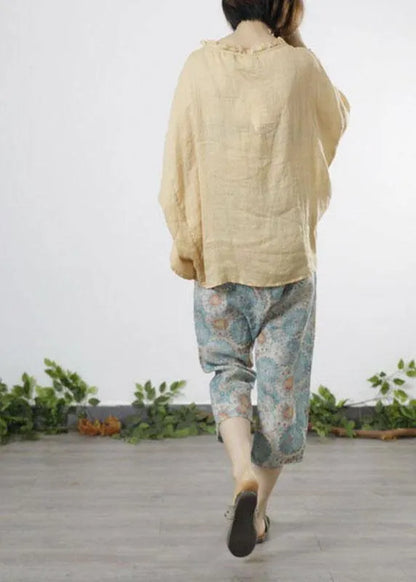 Yellow Ruffled Button Fall Half Sleeve Top