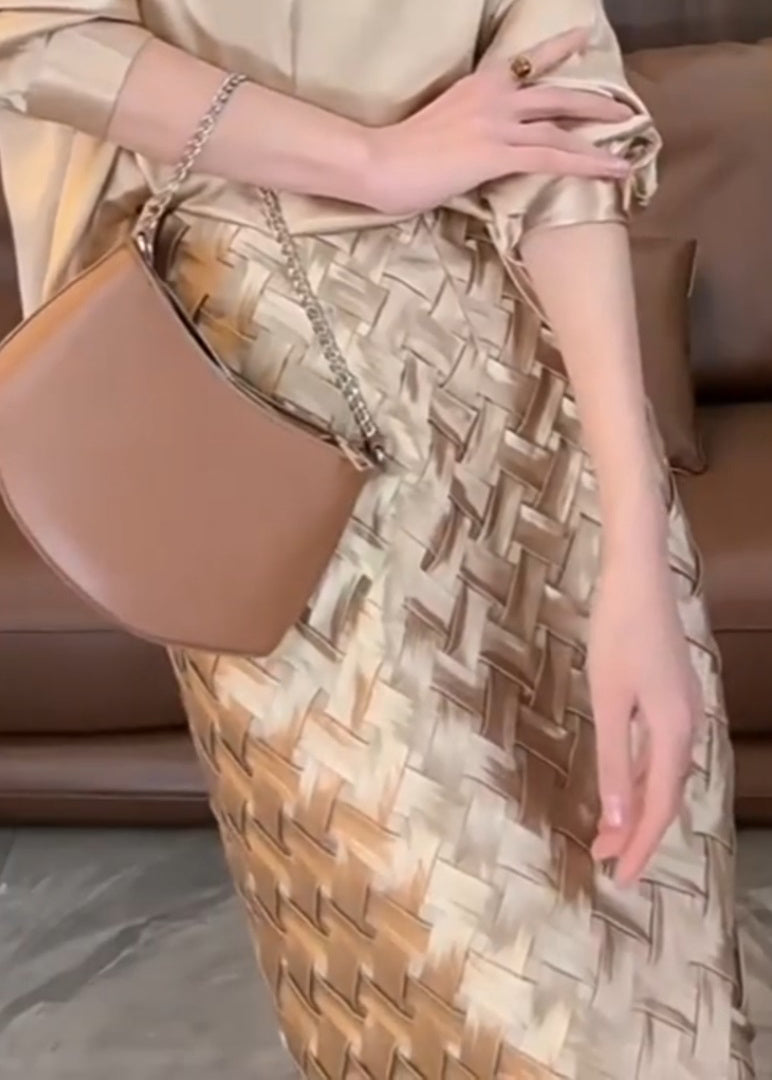 Champagne Plaid Side Open High Waist Skirts Fall