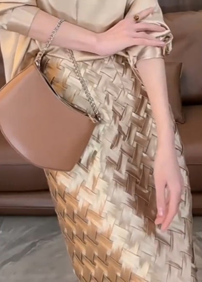 Champagne Plaid Side Open High Waist Skirts Fall