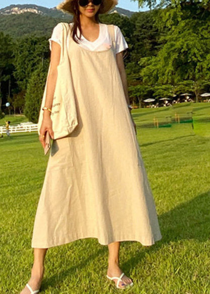 Apricot U Neck Slim Maxi Dress Summer