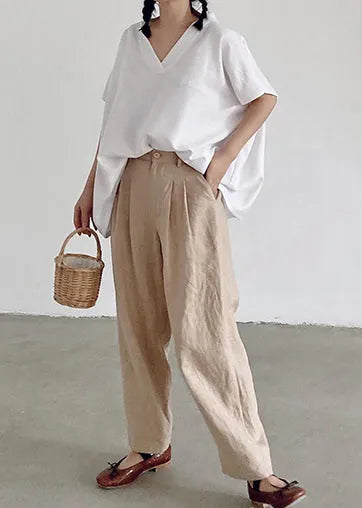 Loose White V Neck Cotton Tanks Summer