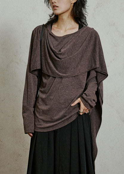 Coffee Cozy Cotton T Shirt Asymmetrical Long Sleeve