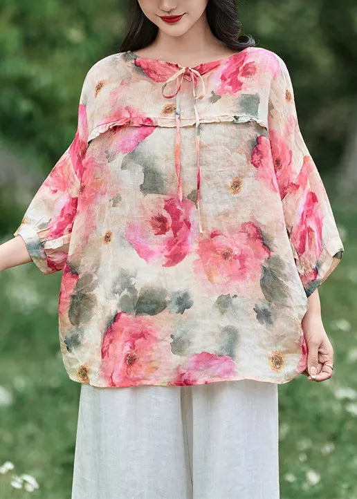 Loose Apricot Ruffled Wear on Both Sides Linen Shirt Fall