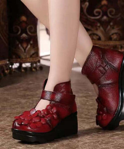 Retro Splicing Platform High Heels Black Cowhide Leather