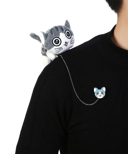 Light Grey Alloy Chain Smiling Face Little Cats Brooches