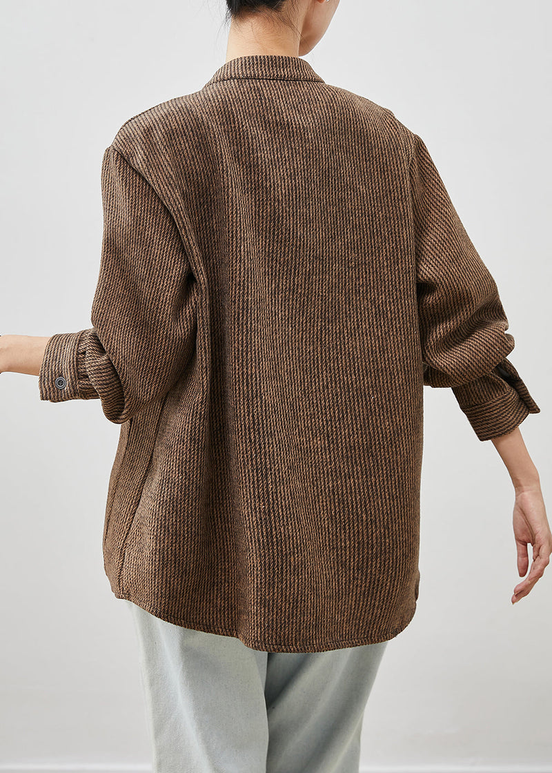 Brown Chinese Button Pockets Cotton Coats Spring
