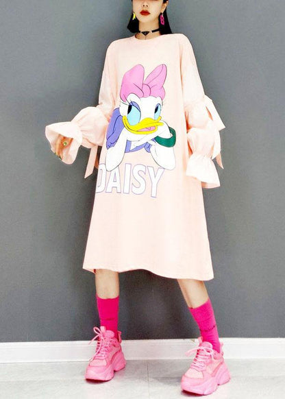 Italian Pink Loose Fall Long Sleeve Long Dresses