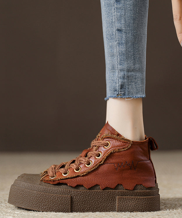 Retro Chocolate Lace Up Platform Flat Shoes for