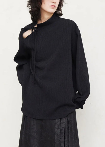 Black Tie Lace Shirts Lantern Sleeve