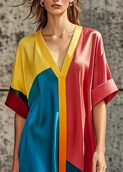 Colorblock Oversized Patchwork Silk Dress Summer