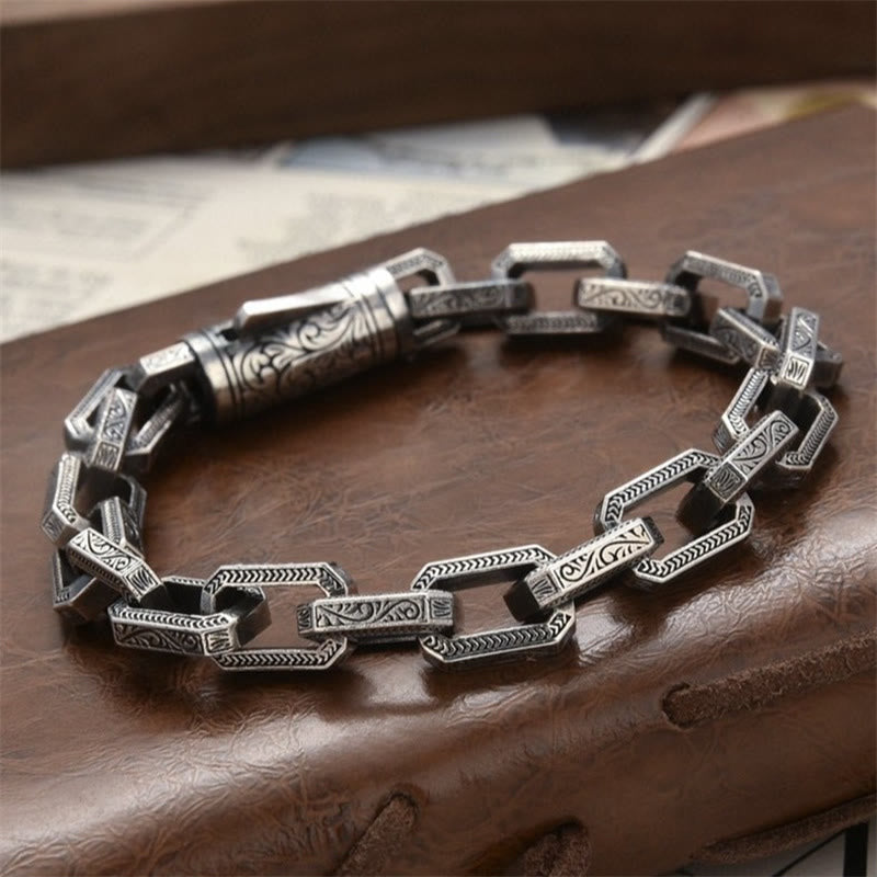 Buddha Stones Tang Dynasty Flower Design Engraved Luck Energy Bracelet