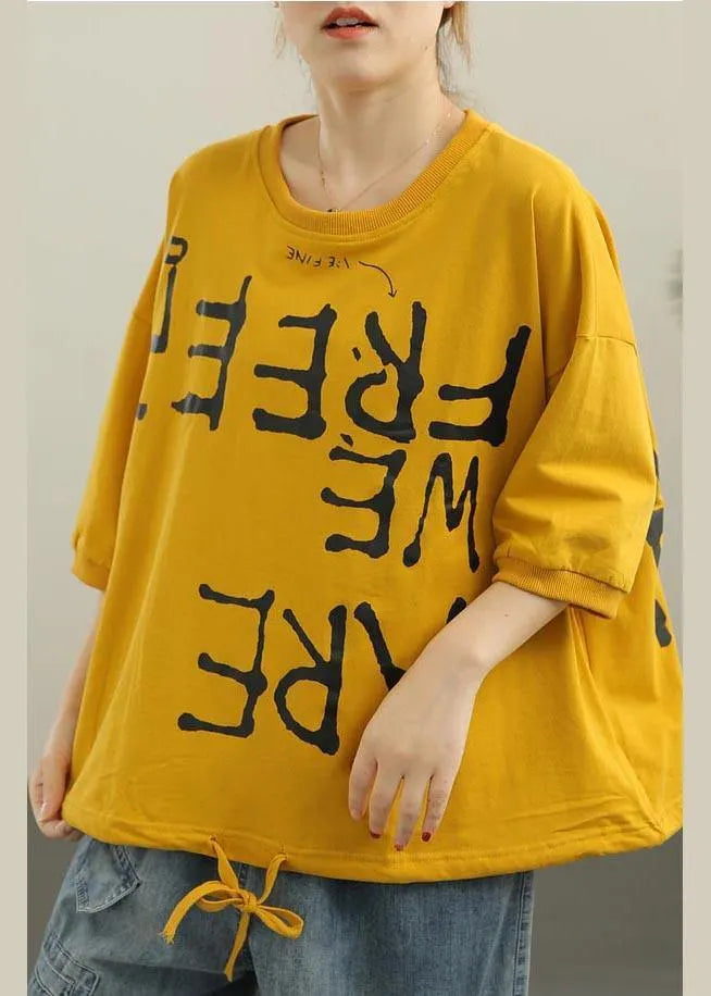 Yellow Graphic Loose Cotton T Shirts Summer