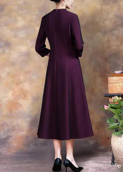 Purple Embroideried Sequins Cotton Long Dress Spring