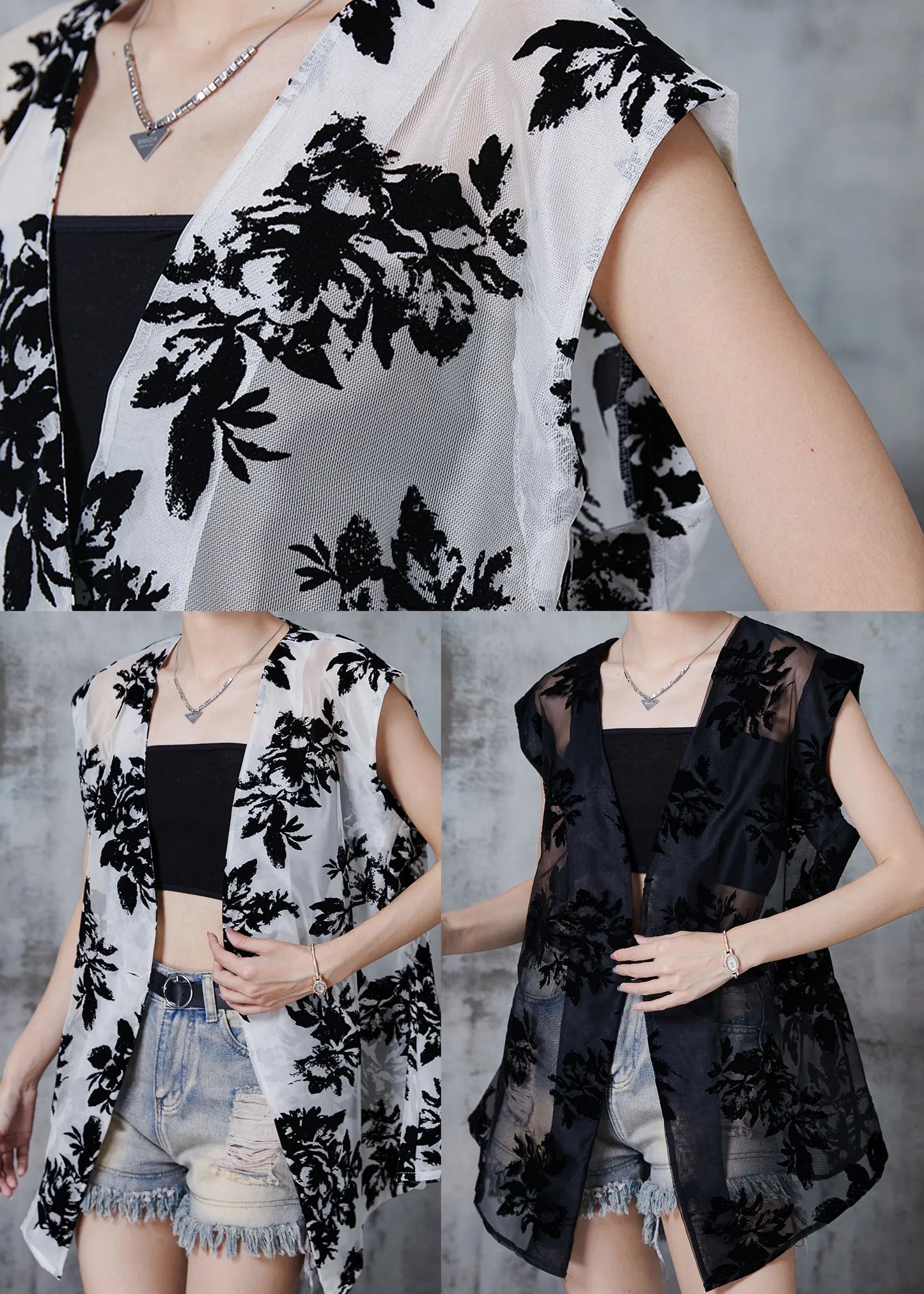Black Oversized Print Tulle Shirt Tops Sleeveless