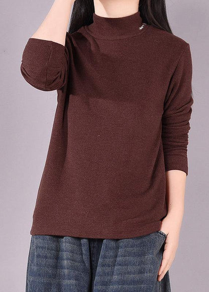 Burgundy Tunic Top High Neck Art Spring Shirts