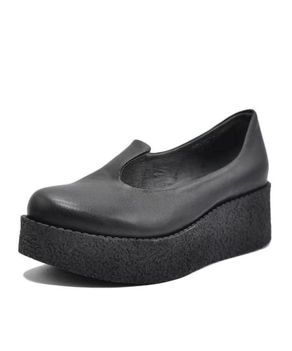 Splicing Platform Heels Blackish Green Cowhide Leather