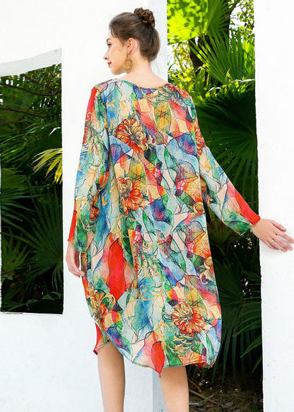 Red Oversized Print Chiffon Beach Dress Summer