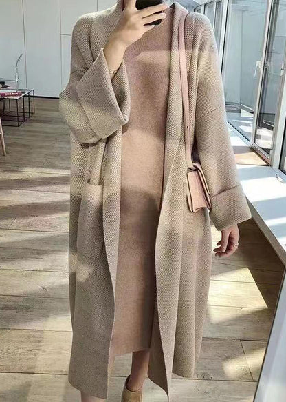 Light Camel Peter Pan Collar Pockets Knit Cardigan Fall