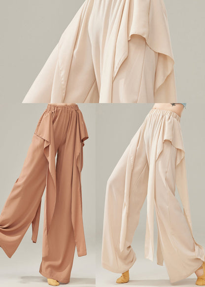 Fine Brown Elastic Waist Cotton Straight Pants Fall