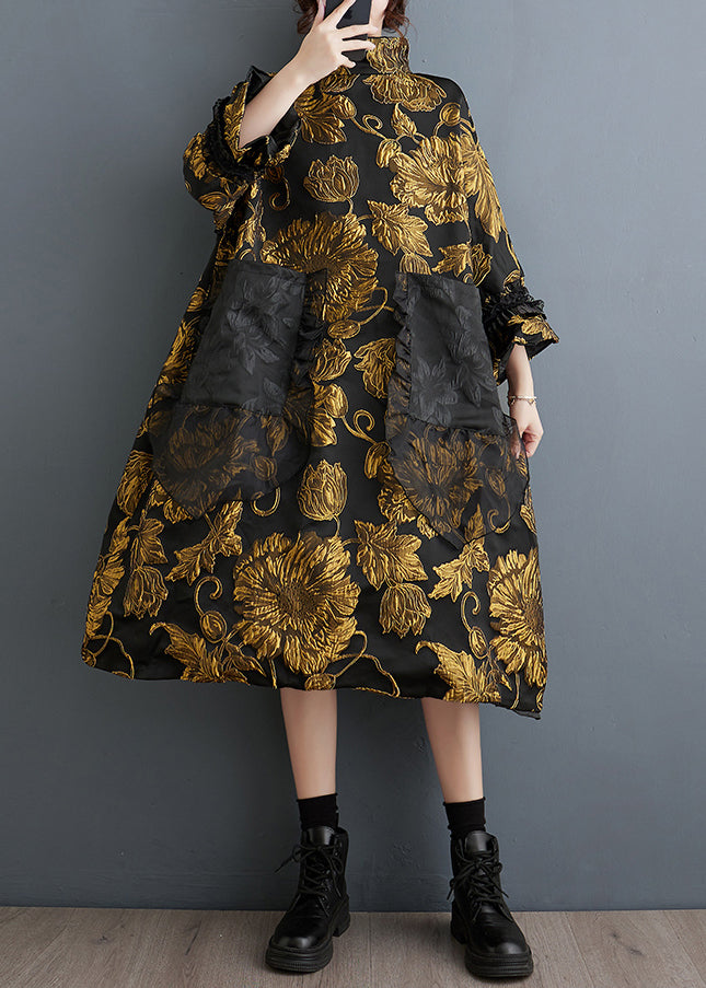 Black High Neck Jacquard Silk Holiday Dresses Spring