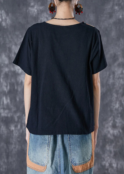 Black Oversized Patchwork Applique Cotton Tanks Summer