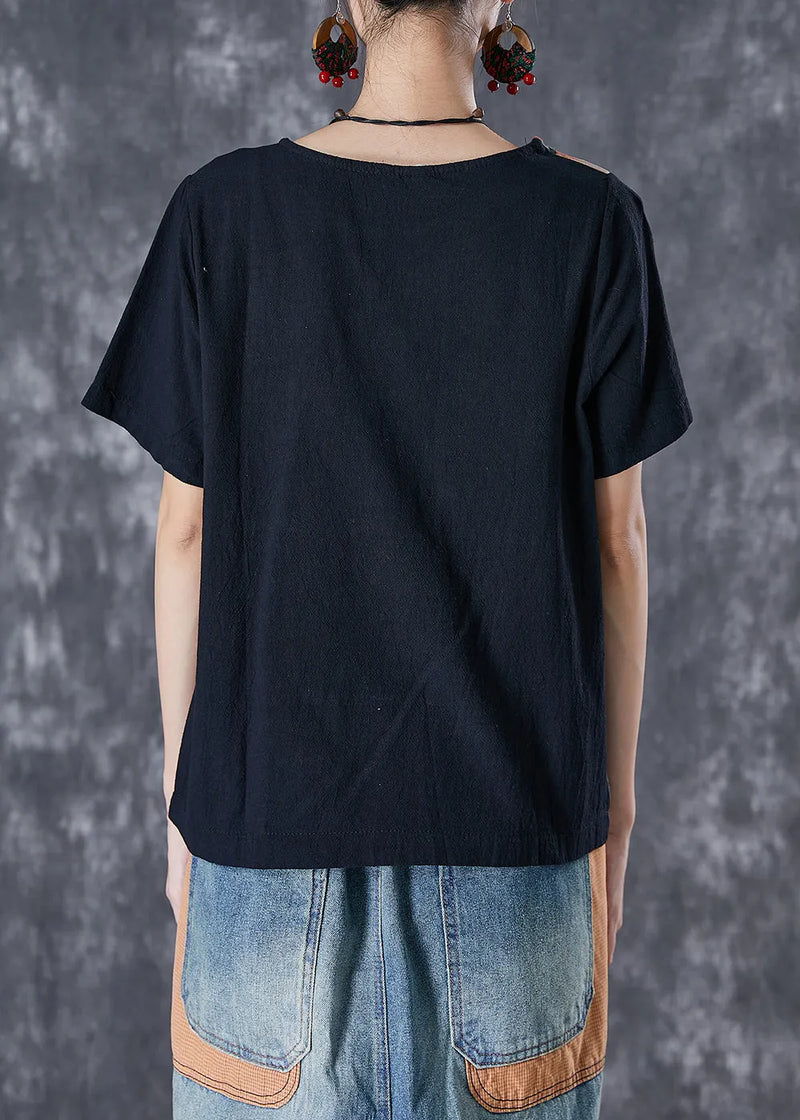Black Oversized Patchwork Applique Cotton Tanks Summer