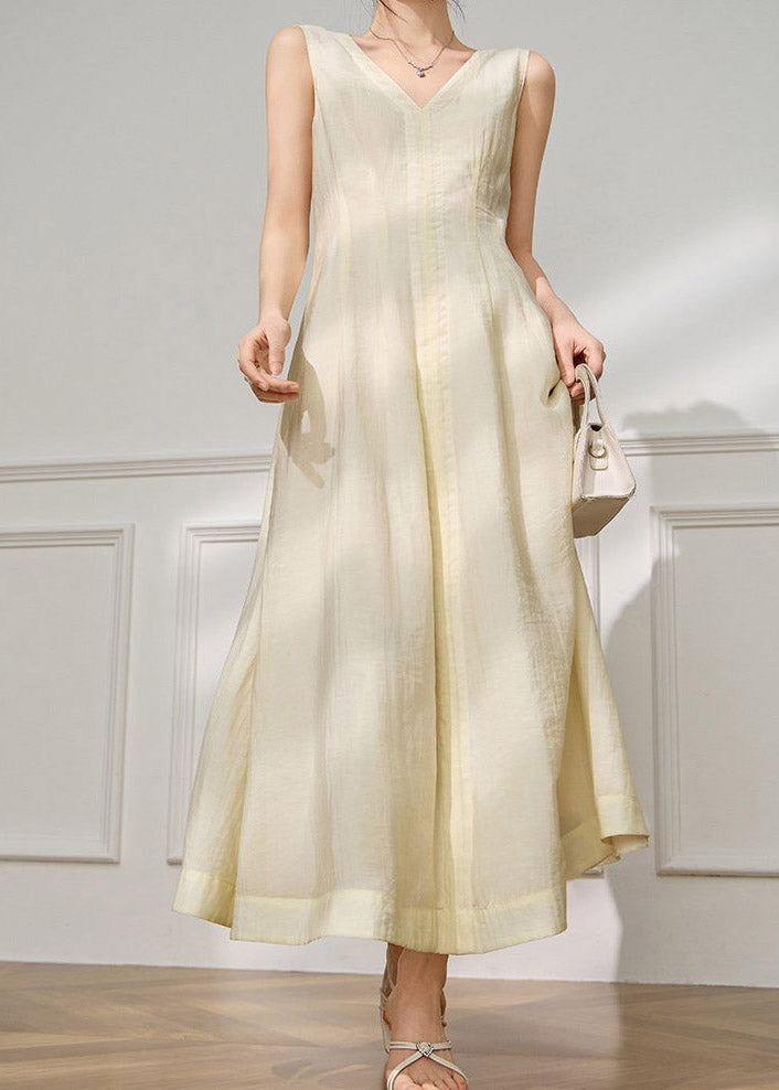 Italian Beige V Neck Patchwork Party Long Dress Summer