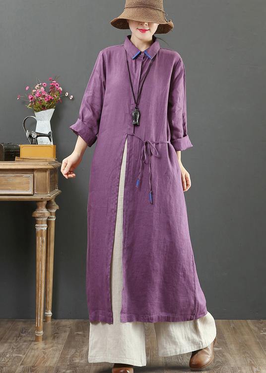 100% Lapel Spring Quilting Clothes Sleeve Purple Robe Dress