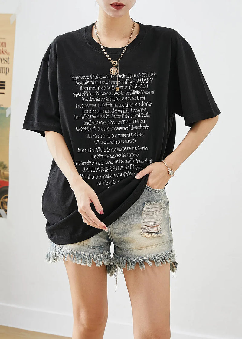 Black Oversized Letter Print Cotton Tanks Summer