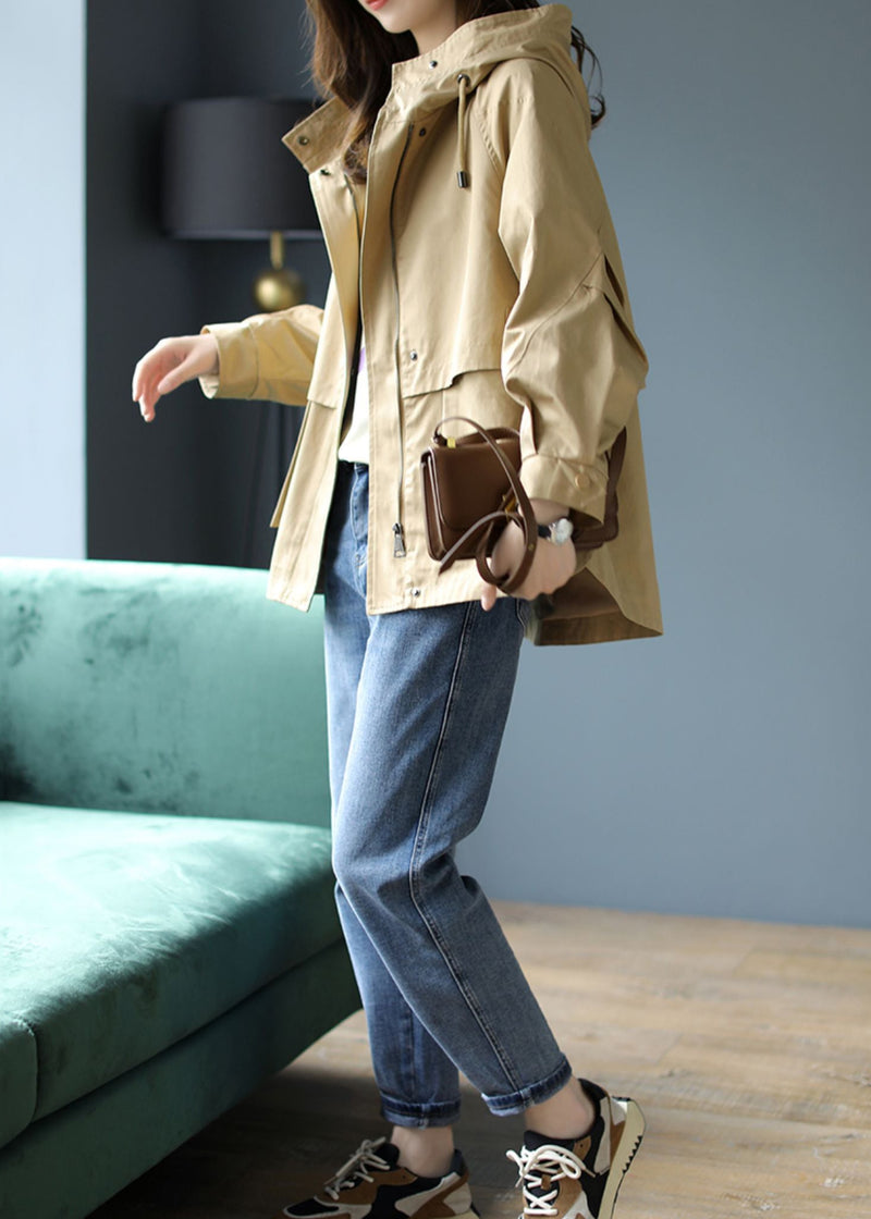 Khaki Hooded Patchwork Cotton Coat Spring