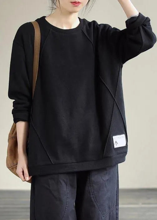 Modern Black Clothes O Neck Patchwork Silhouette Spring Blouses