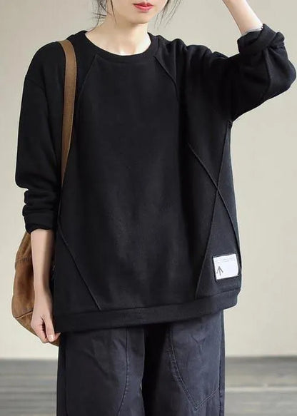 Modern Black Clothes O Neck Patchwork Silhouette Spring Blouses