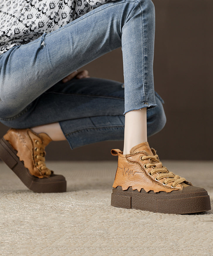 Yellow Splicing Platform Flats Shoes
