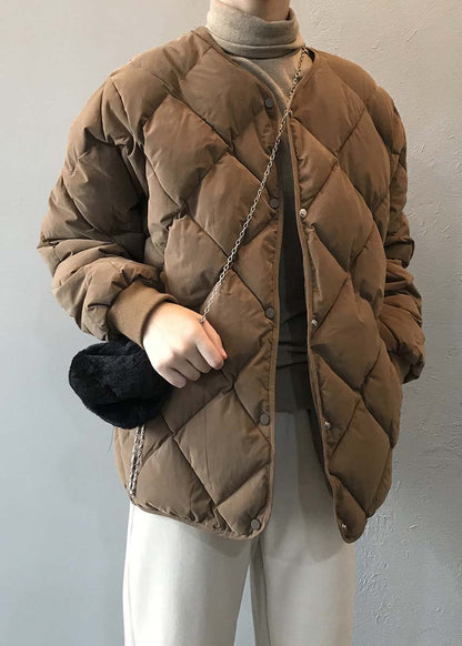 Stylish Khaki Pockets Fine Cotton Filled Parka Jacket Winter