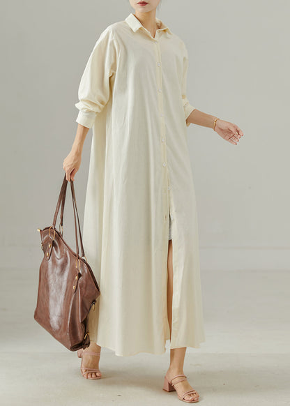 Milk White Oversized Cotton Shirt Dresses Spring