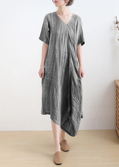 Art Black Short Sleeve Maxi Summer Linen Dress