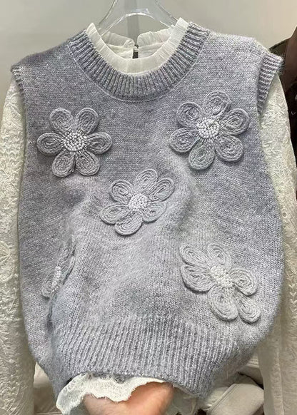 Unique Grey Knit Vest and Shirts 2 Piece Outfit Spring