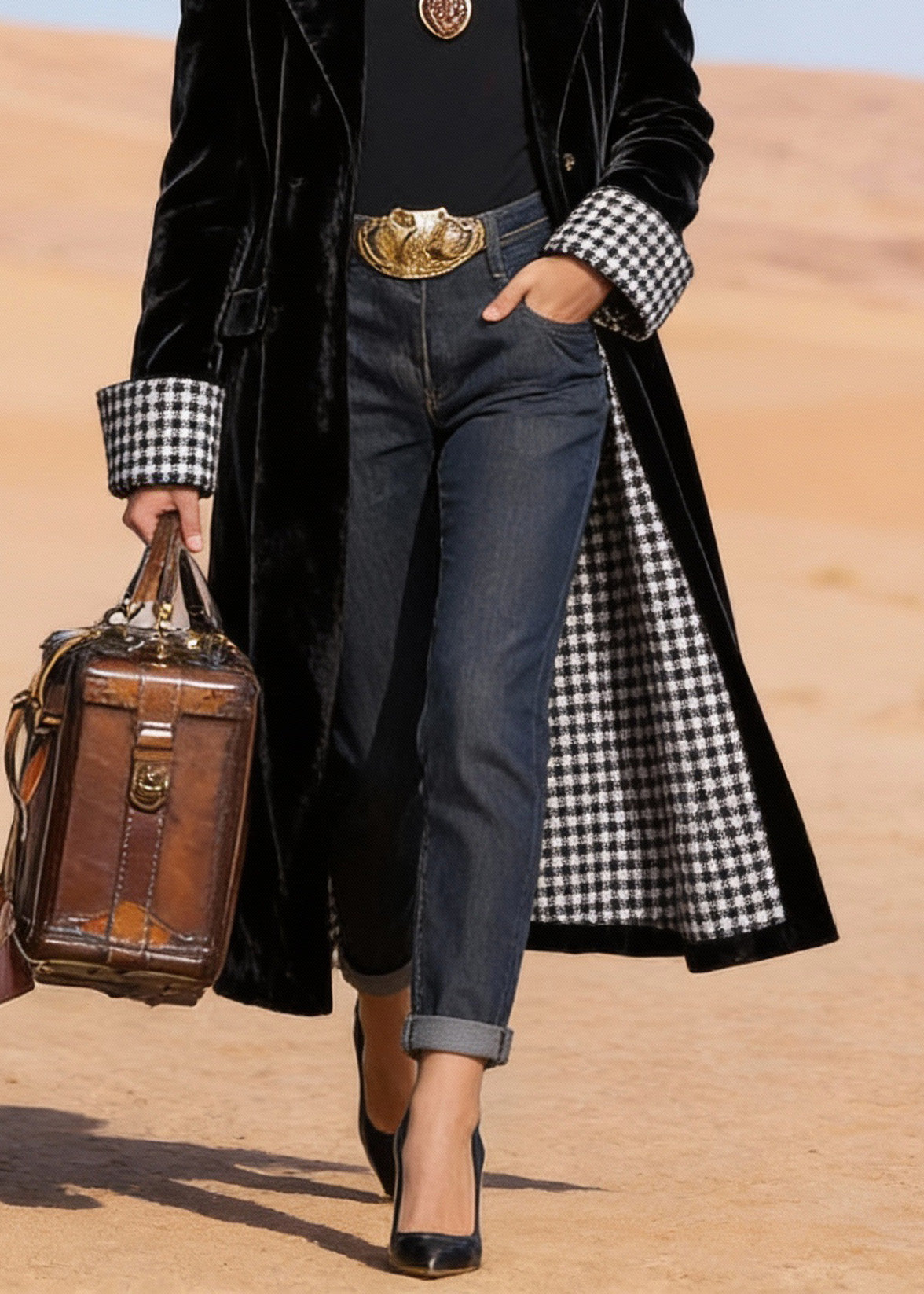 Black Peter Pan Collar Pockets Velvet Trench Spring