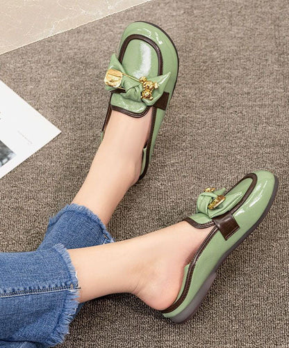 Comfy Green Faux Leather Splicing Bow Loafers for
