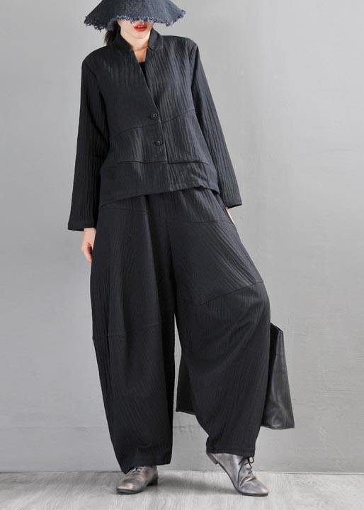 Black Patchwork Harem Pants Summer Cotton Linen