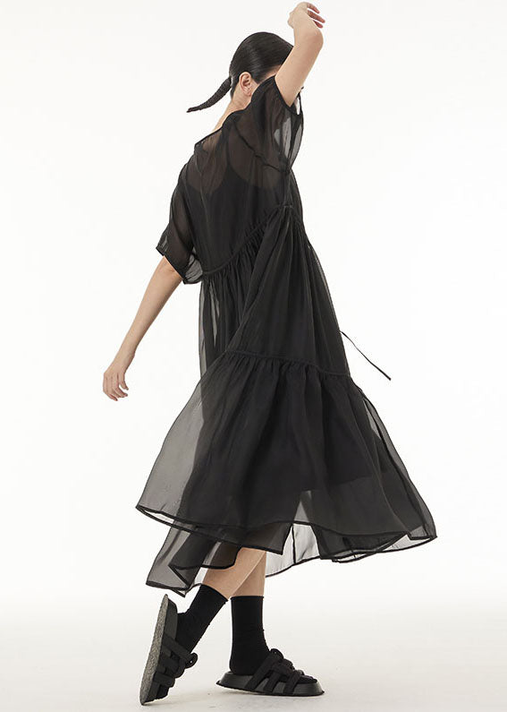 Fine Black Oversized Patchwork Tulle Holiday Dress Two-piece Set Summer